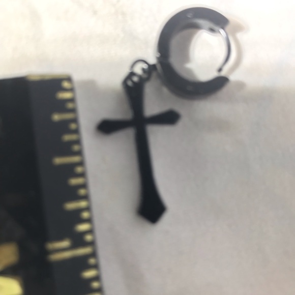 Stainless Steel Black Cross 1” Dangle Earrings - Picture 2 of 2